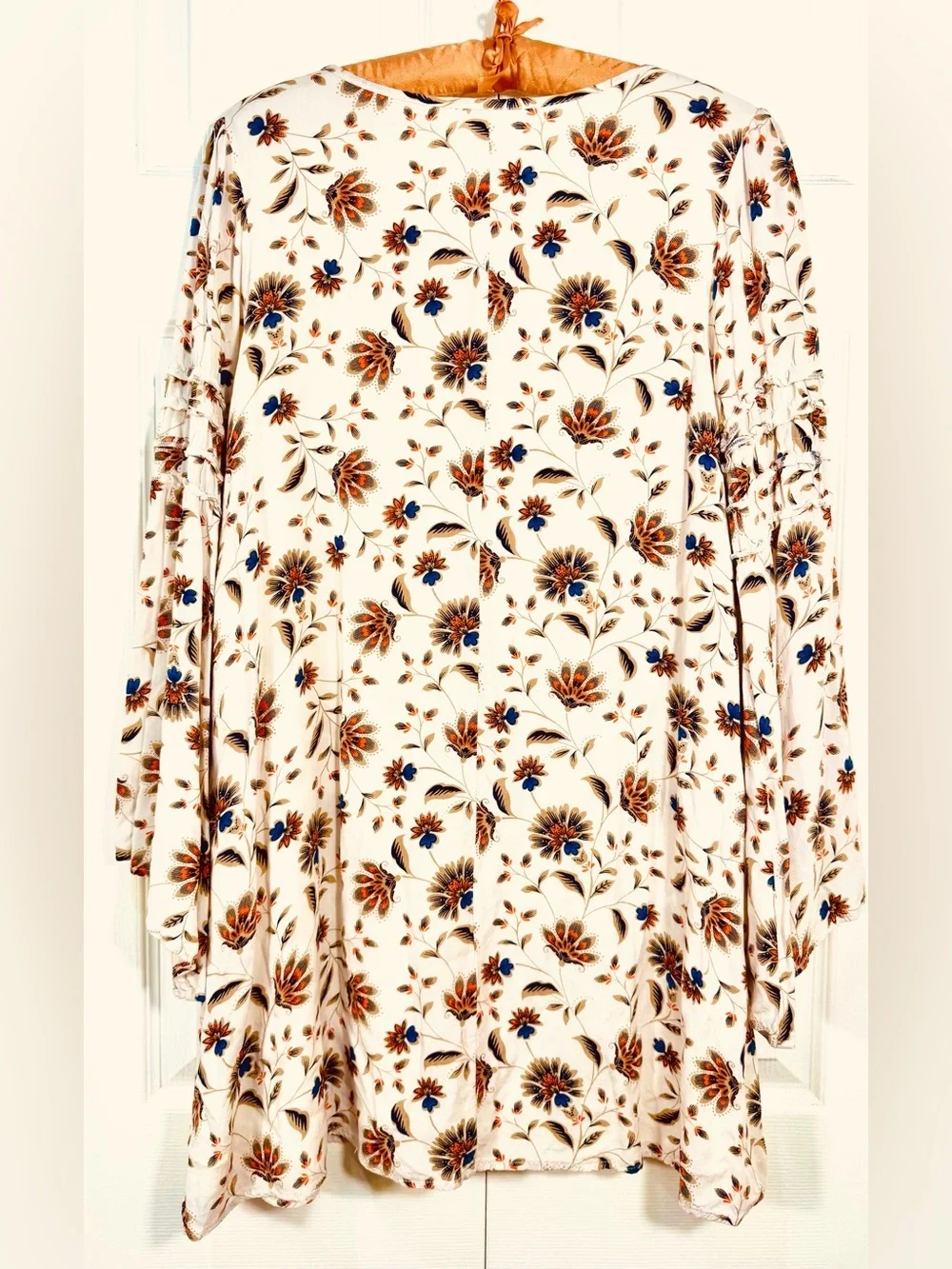 Entro Boho Floral Bell Sleeve Tie Front Mini Dress Small